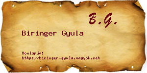 Biringer Gyula névjegykártya